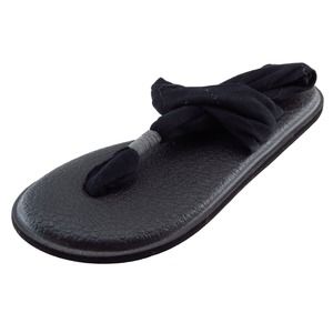 Sanuk T-Strap Sandals Black Fabric Women Shoes Size 6 Medium